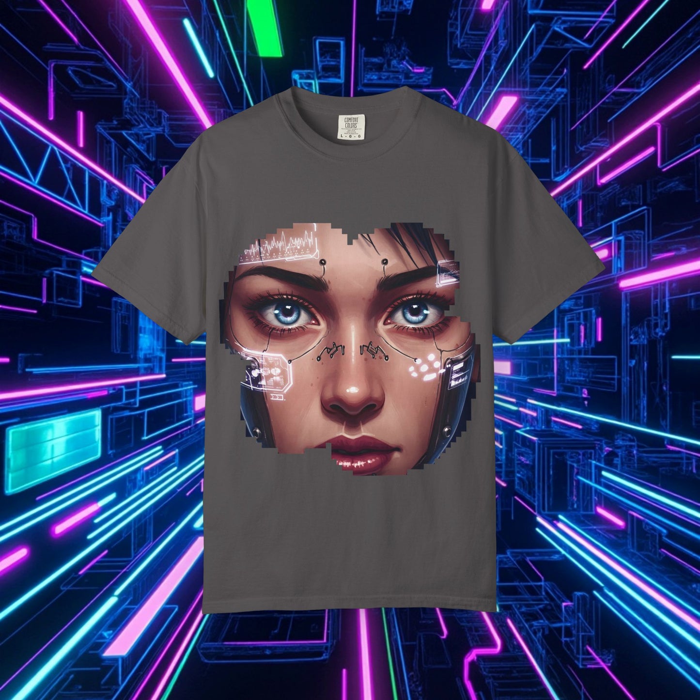 Futuristic Graphic Tee, Cyberpunk Apparel.