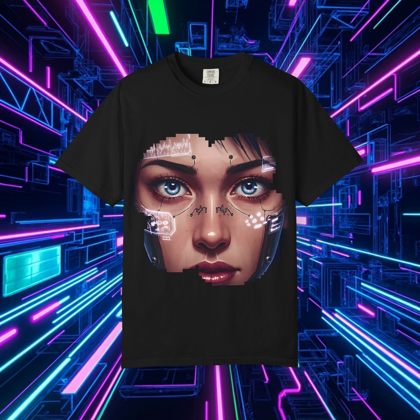 Futuristic Graphic Tee, Cyberpunk Apparel.